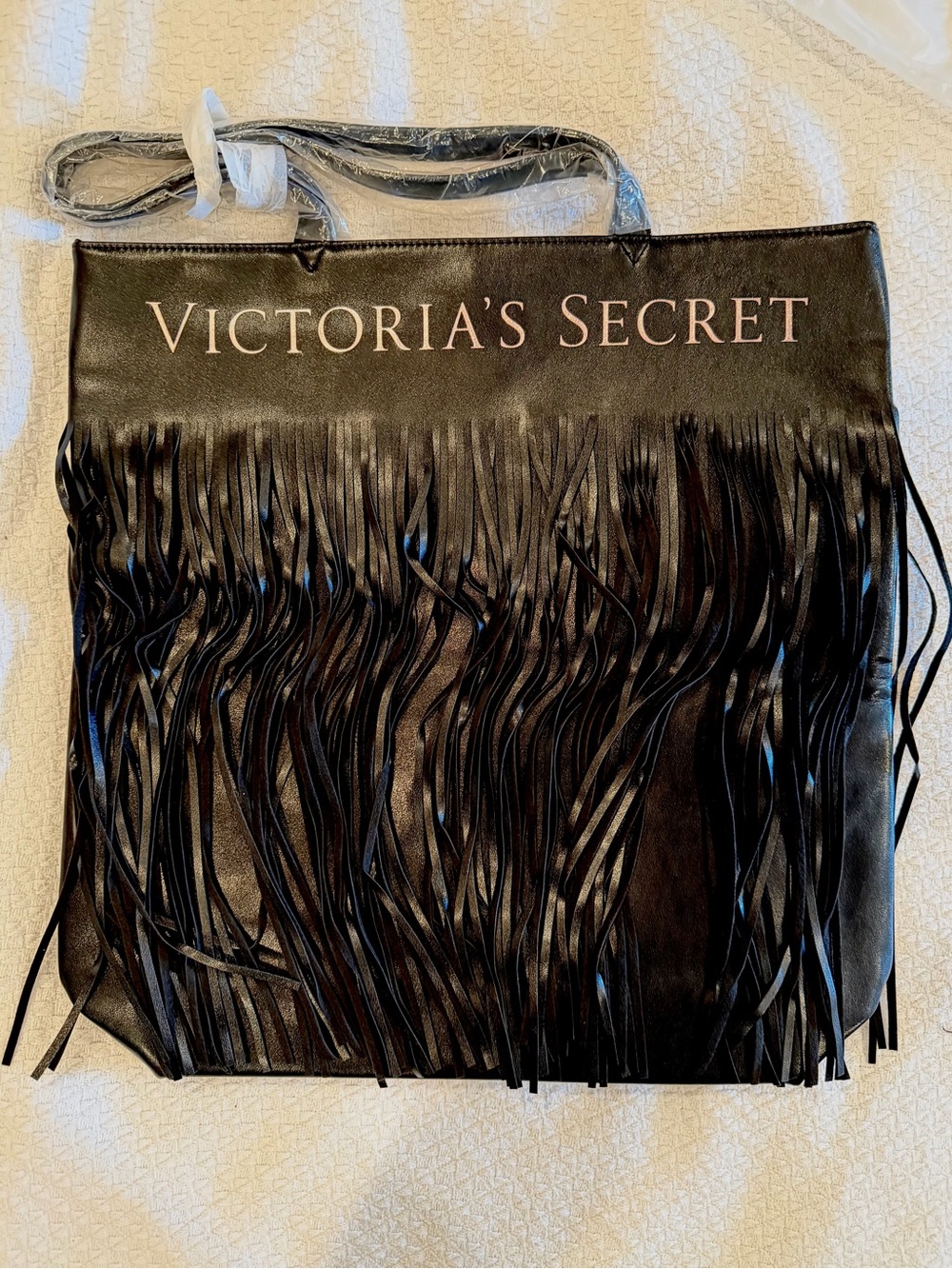 Victoria's Secret Black Fringe Tote with Logo